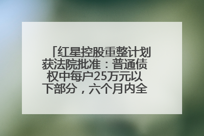 红星控股重整计划获法院批准：普通债权中每户25万元以下部分，六个月内全额现金清偿