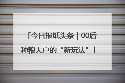 今日报纸头条｜00后种粮大户的“新玩法”