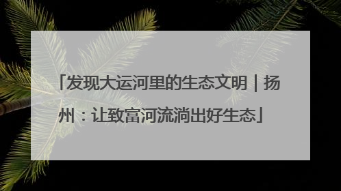发现大运河里的生态文明｜扬州：让致富河流淌出好生态